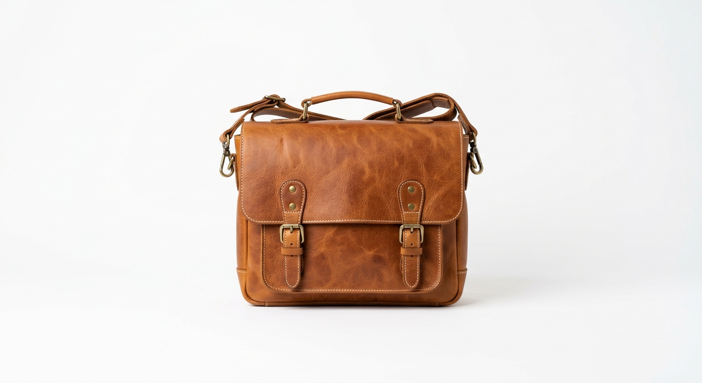 Premium tan leather messenger bag