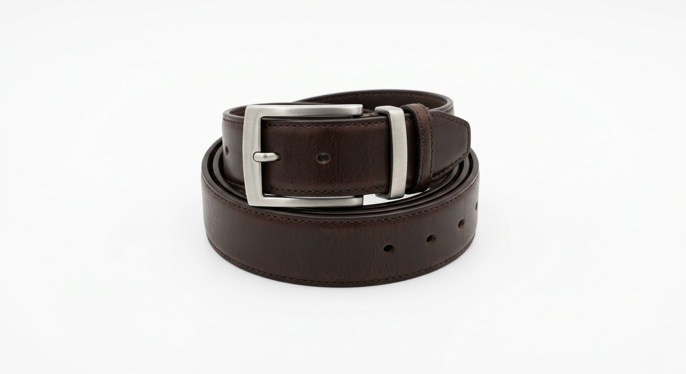 Premium men's leather belt with brushed silver buckle